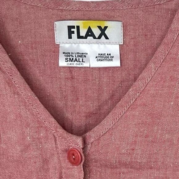 Flax Pink/Red Long Sleeve 100% Linen Lagenlook Button Front Shirt Small - Picture 9 of 9